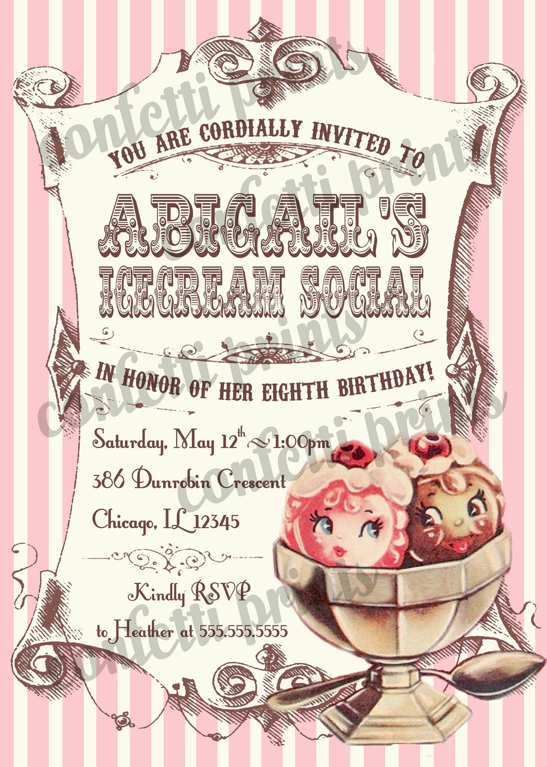 Vintage Birthday Invitation - ICECREAM SOCIAL Printable