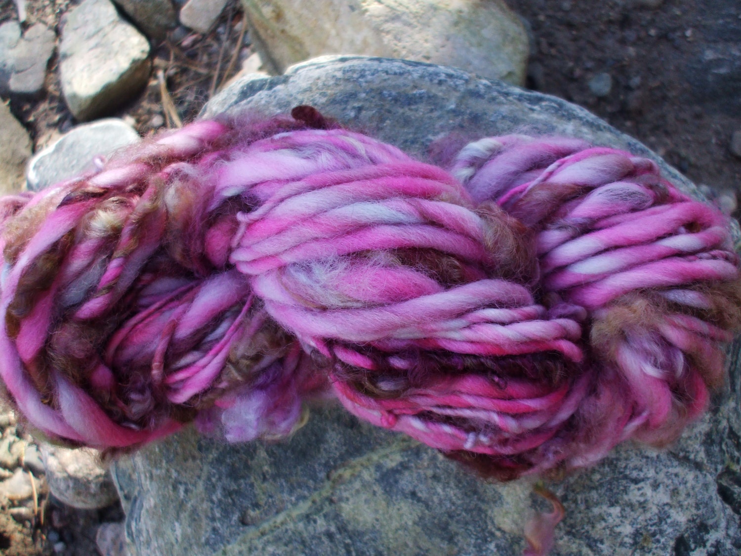 Handspun yarn - Sale yarn - handpainted merino wool w/ coopworth curls - thick and thin - 3.5 oz. - 46 yards