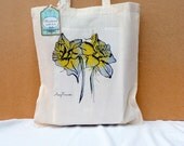 Canvas Tote bag, shopper tote, yellow daffodils illustrated