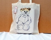 Canvas Tote shopper, teddy bear printed illustration, Large bag
