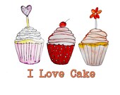 I love cakes Illustrated - Illustration Art Print - watercolours - Cupcake prints - Floralchic