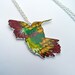 Humming Bird necklace - shrink plastic pendant - hand illustrated
