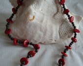 Brown and Cherry Red Bead Necklace
