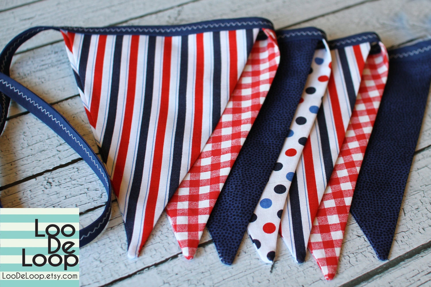 Fourth of July Patriotic Bunting Banner in Red White and Blue
