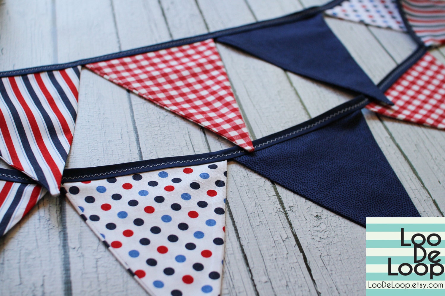 Fourth of July Patriotic Bunting Banner in Red White and Blue