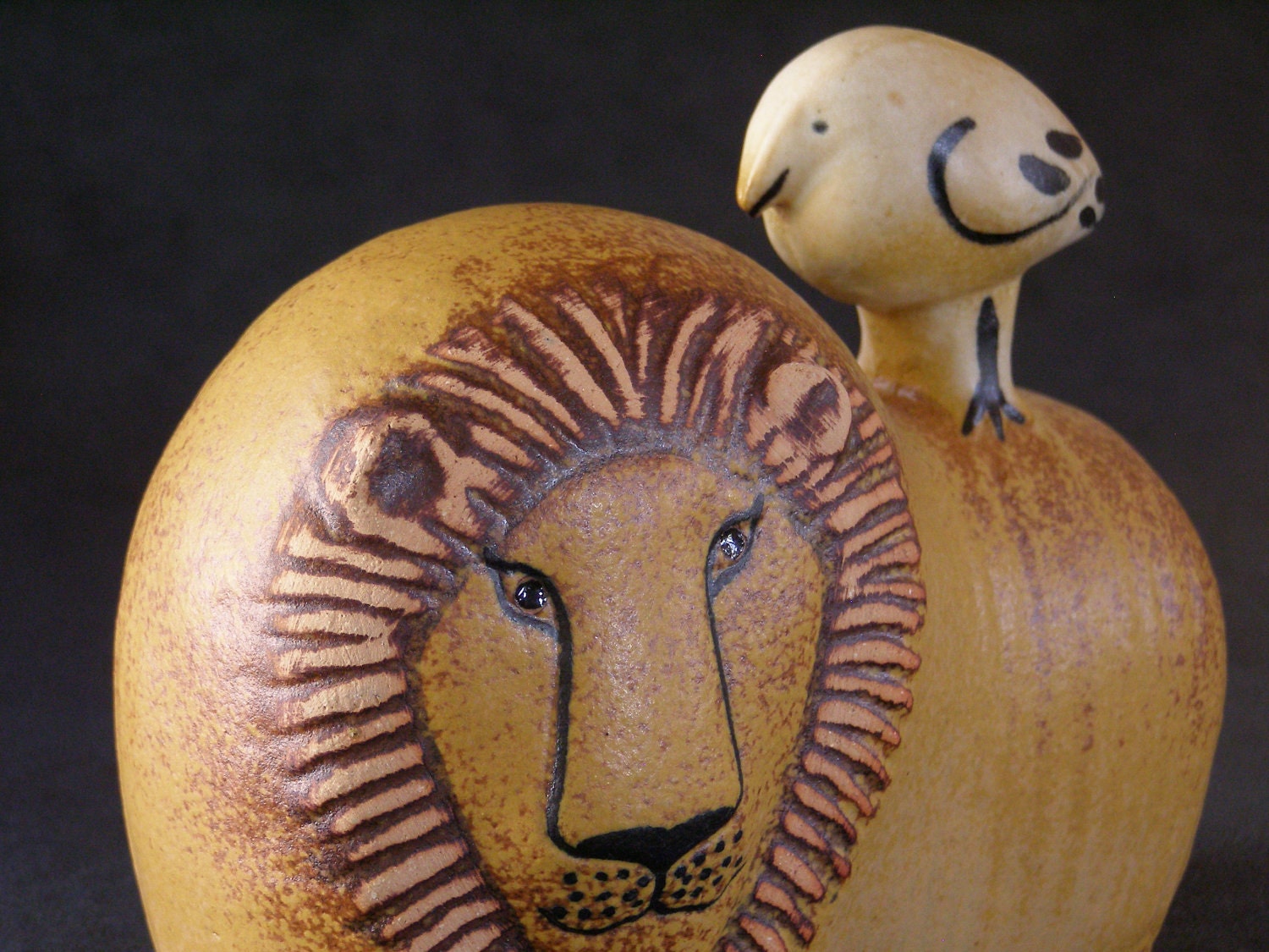 Reserved for Kowal Signed Lisa Larson Ceramic Lion with Bird for Gustavsberg Sweden, a Vintage Swedish Mid Century Design ABL-088