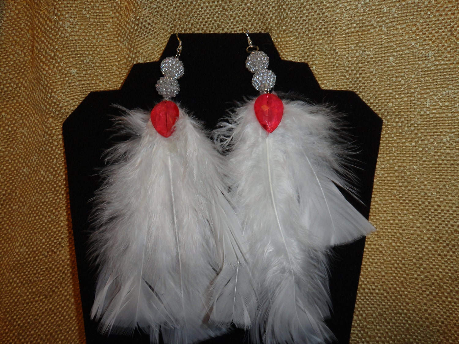 White feather earrings, Dangle earrings,  Handmade, Long earrings