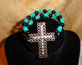Teal blue copper cross stretch bracelet