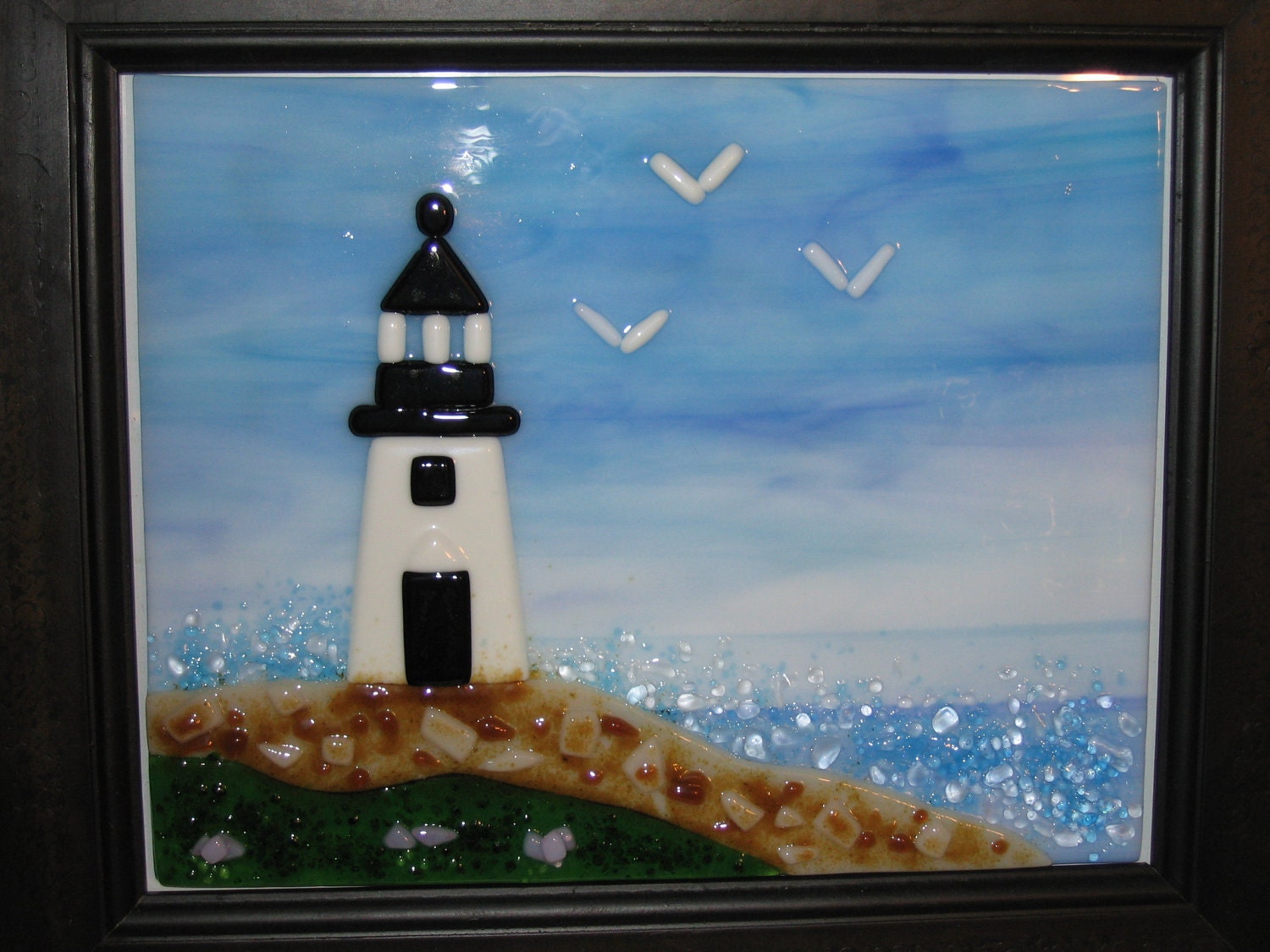 Fused Glass Art Glass Seascape Lighthouse Beach by AngelasArtGlass