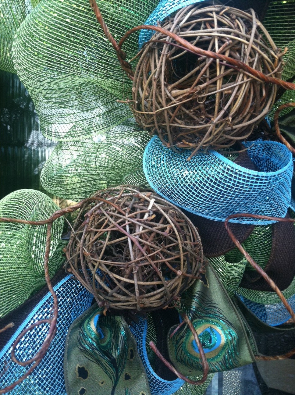 Peacock and Twig deco mesh Wreath