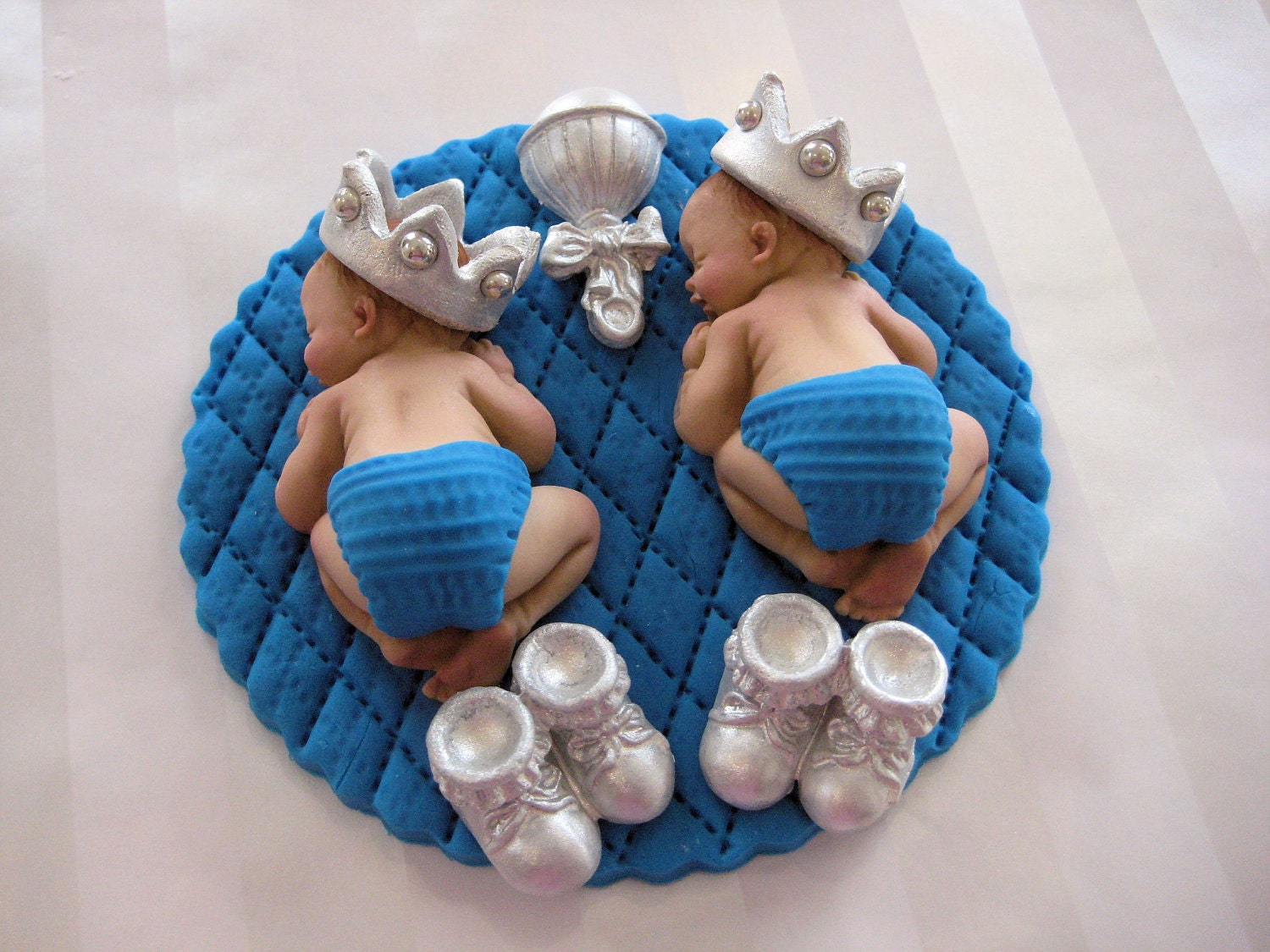 Twins Boy Prince Baby Shower First Birthday FONDANT  BOY Cake Topper Baptism Christening