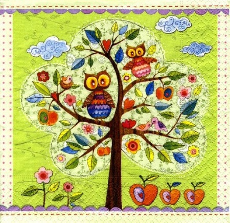 Owls on tree art napkin Decoupage