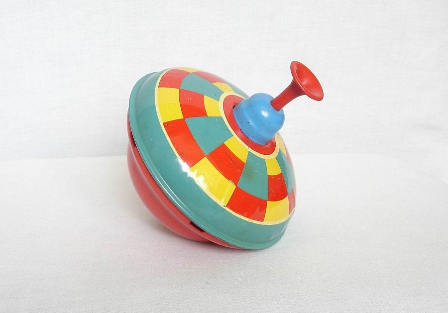 Vintage Bulgarian litho tin & plastic toy spinning top