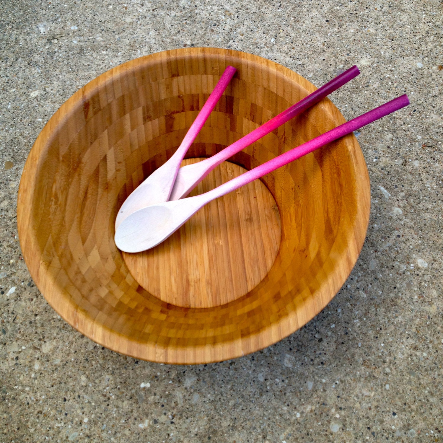 Set of three wooden ombre spoons in pinky purples
