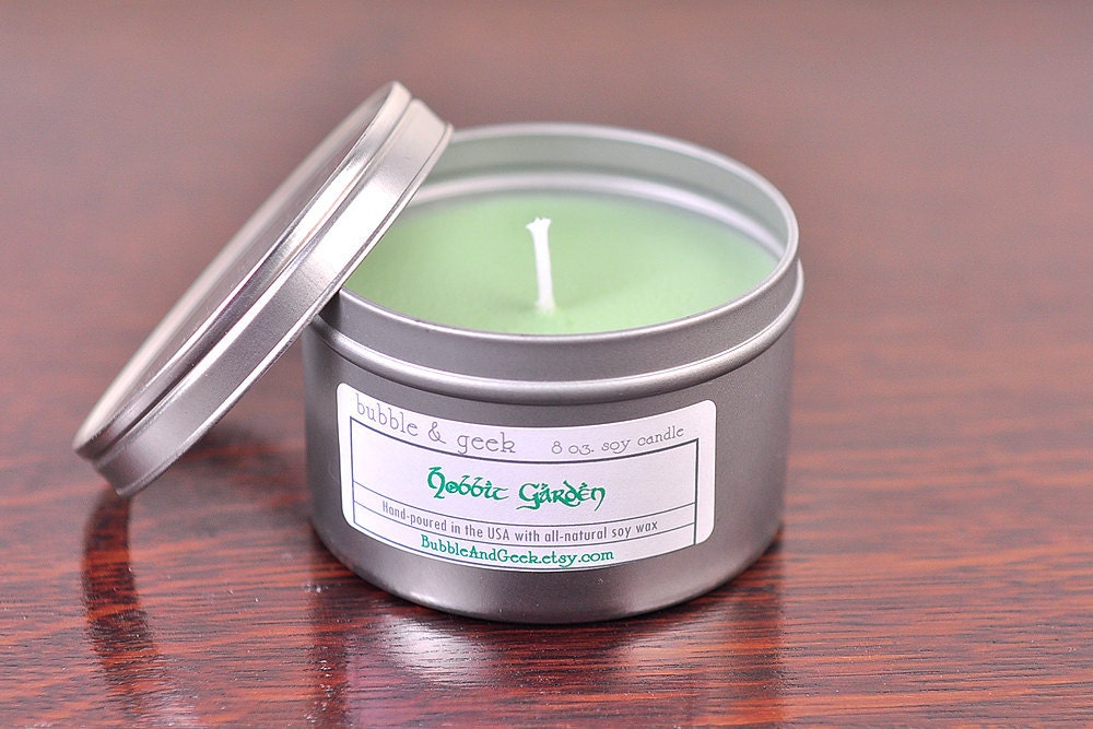 Hobbit Garden Scented Soy Candle Tin - 8 oz. tin - english ivy, fruits, garden mint, oak moss