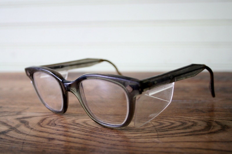 Vintage Safety Glasses Gray Horn Rimmed 1950s Men