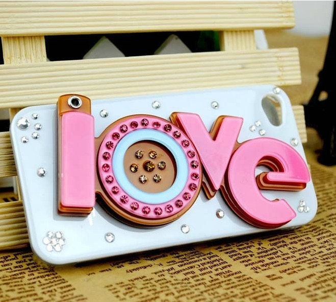 Handmade Bling Crystal and love cell phone case for iPhone 4 or Bling iphone4s cover