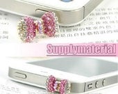 1PCS Alloy crystal bowknot plug handmade for iPhone 4 or iphone 4s Mobile beauty accessories