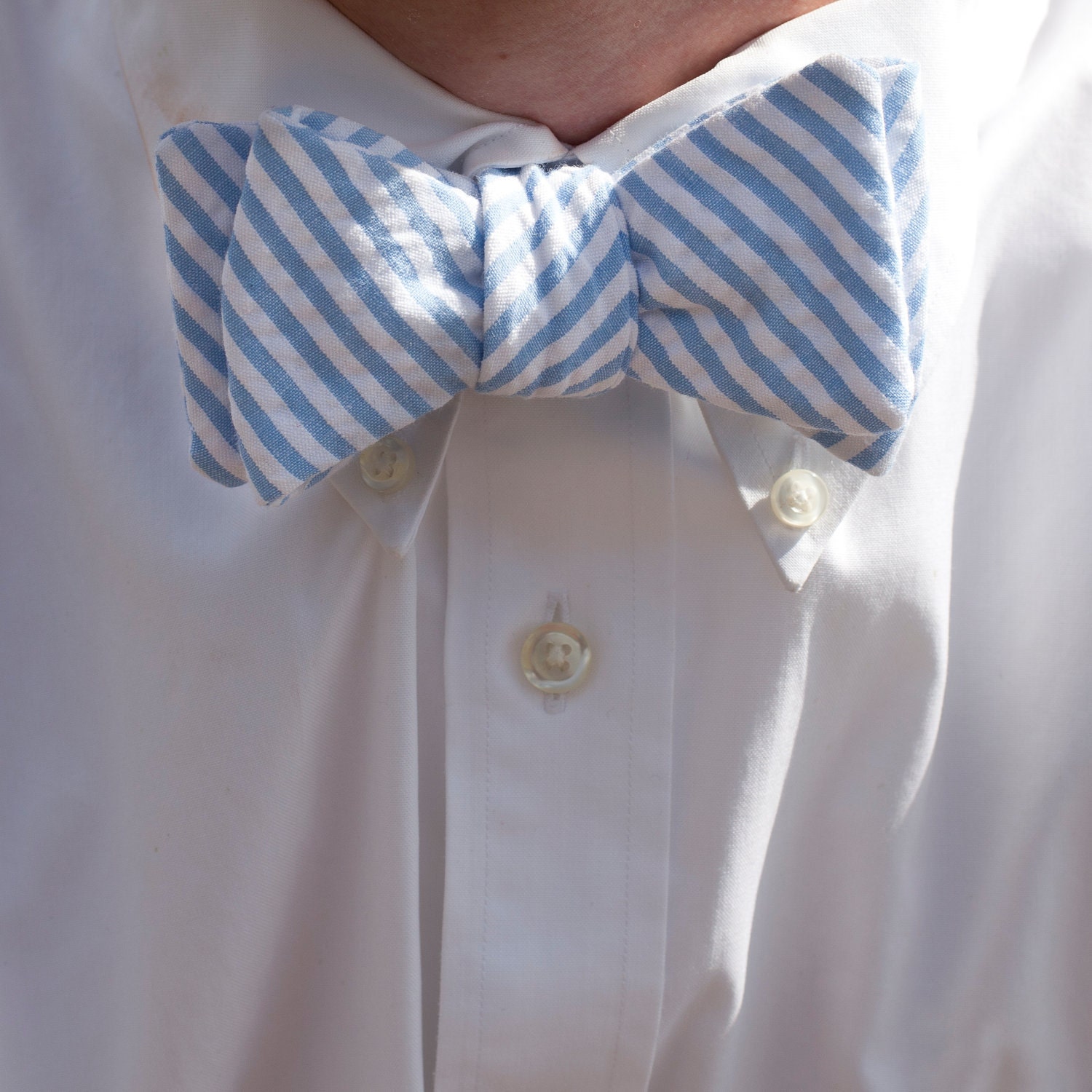 Blue Seersucker Bowtie