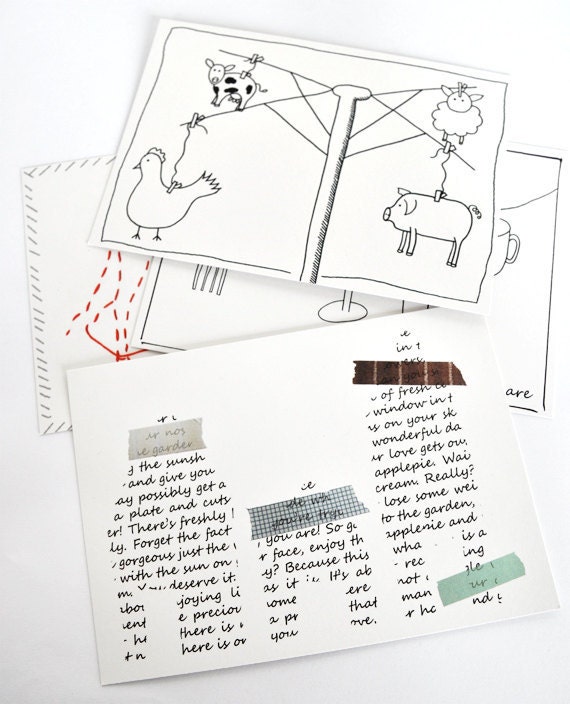 Illustrated postcards set of 4, printed on recycled paper