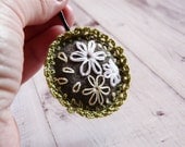 Wool hand embroidered Crocheted Rustic bobby pin Olive green jewelry Hair pin