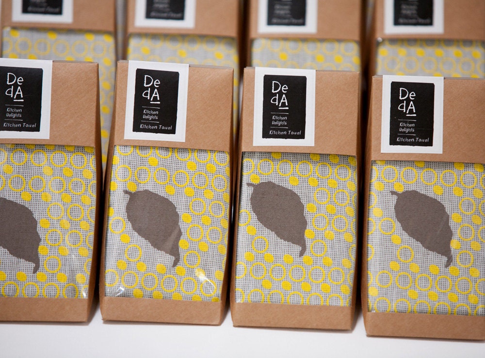 Natural Tea Towel - yellow tea leaves