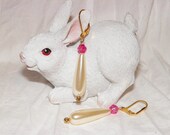 Gold Leverback Pearl Drop & Pink Faceted Gold Bead Pierced Earrings
