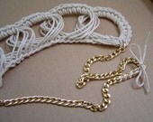 Crochet Bib Statement Necklace, Fibre Necklace, Boho, Cord Necklace, Fall/Autumn, Beige, Gold, OOAK