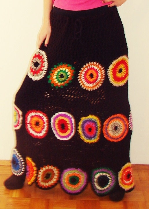 Boho Skirt, Gypsy Skirt, Long Skirt, Crochet, Geometric, Fall Skirt, OOAK