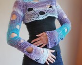 SALE 15% OFF / Knitted Cropped Sweater in Blue tones with Long Sleeves / Free Shipping / Fits XS-S sizes