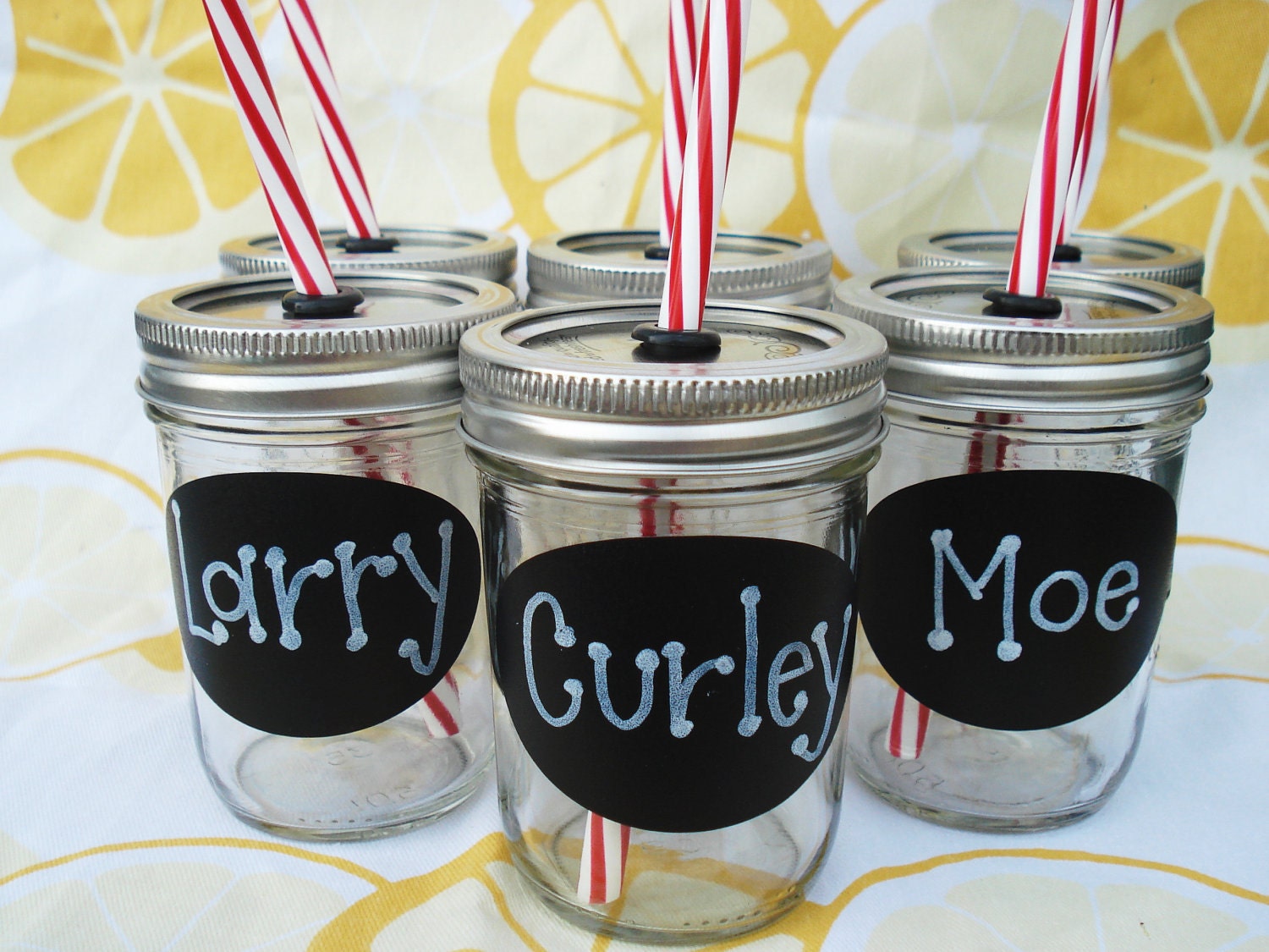 Kids Mason Jars PERSONALIZED Birthday Party Drinks Party Sippy Cups with your choice of BPA Straws TWELVE