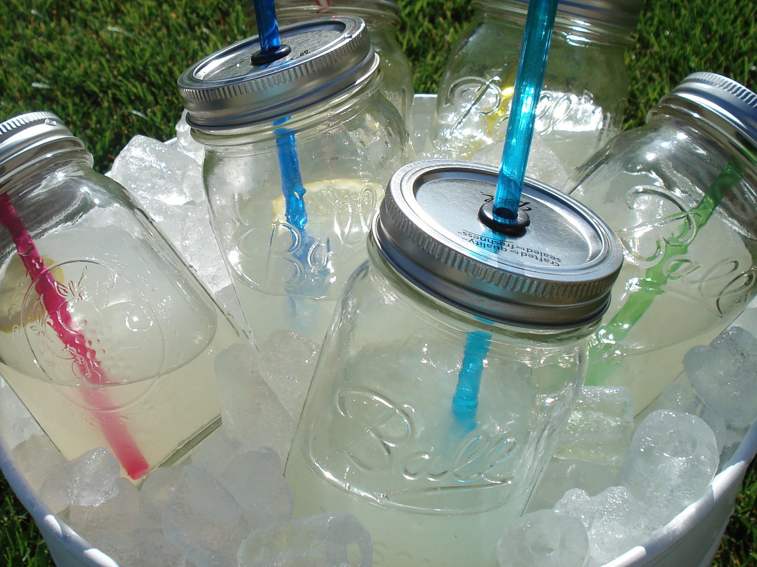 Mason Jar Tumblers Party Mason Jar Drink RAINBOW with Reusable BPA Free Straws (you pick) FOUR 16oz