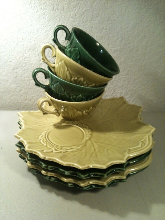 Woodfield Pottery Leaf Snack Plates & Cups by TheVintageBirdNest