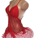 Knit lingerie // Red crochet underwear // Handmade backless nightwear