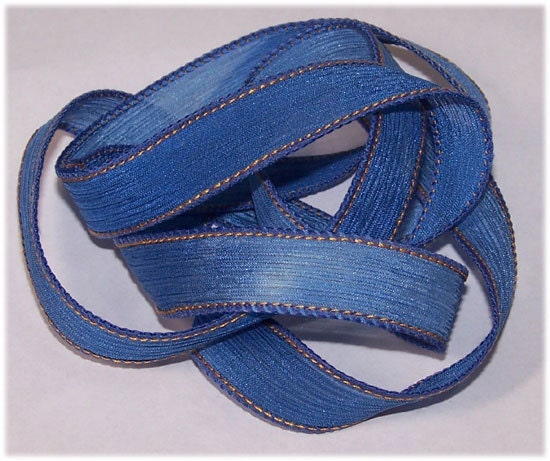 Hand Painted Silk Ribbon Vintage Denim Wrist Wrap Ribbon