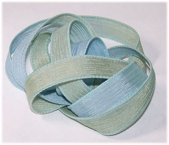 Hand Painted Wrist Wrap Ribbons Amazonite Sassy Silks Ribbons Cords