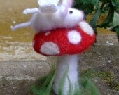 Fairy Mouse on a Fly Agaric Mushroom, Needle Felted Sculpture