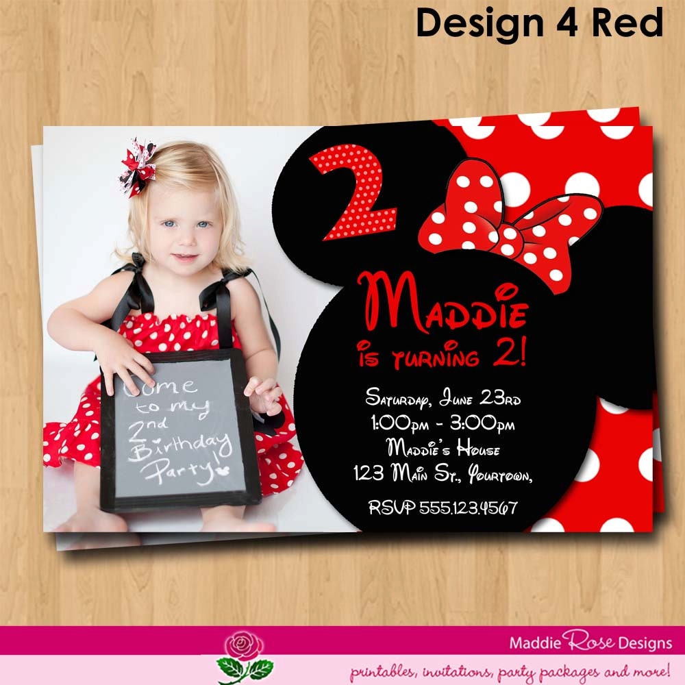 Minnie Mouse Invitations, Printable Birthday Party You-Print Custom Personalized Digital Photo Card Invites 4x6 or 5x7