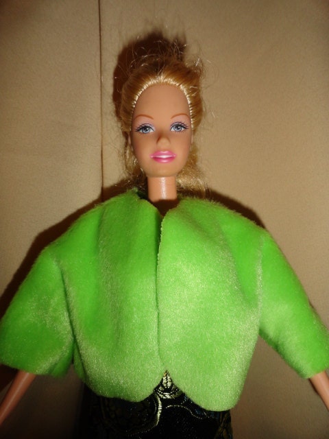 Barbie doll clothes faux fur jacket in bright lime green