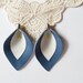 Flower Earrings - Leather Calla Lily Earrings in Denim Blue and White with Yellow Faceted Gemstone - Perfect Gift for Love