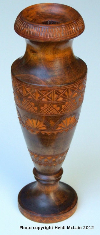 Hand-carved Wooden Candlestick: Rare, Vintage, Possibly Norwegian, Folk Art