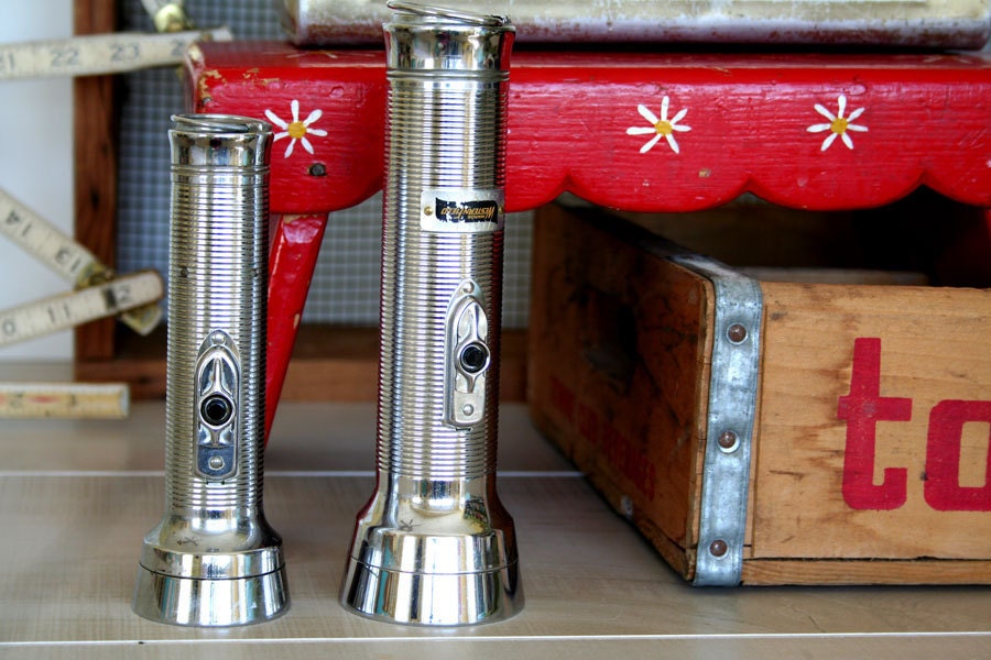 light your path...vintage industrial metal flashlights retro cool camping fun