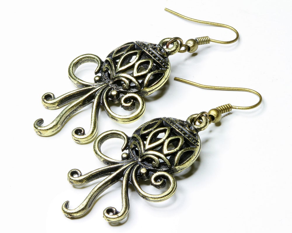 Earrings---Steampunk Octopus