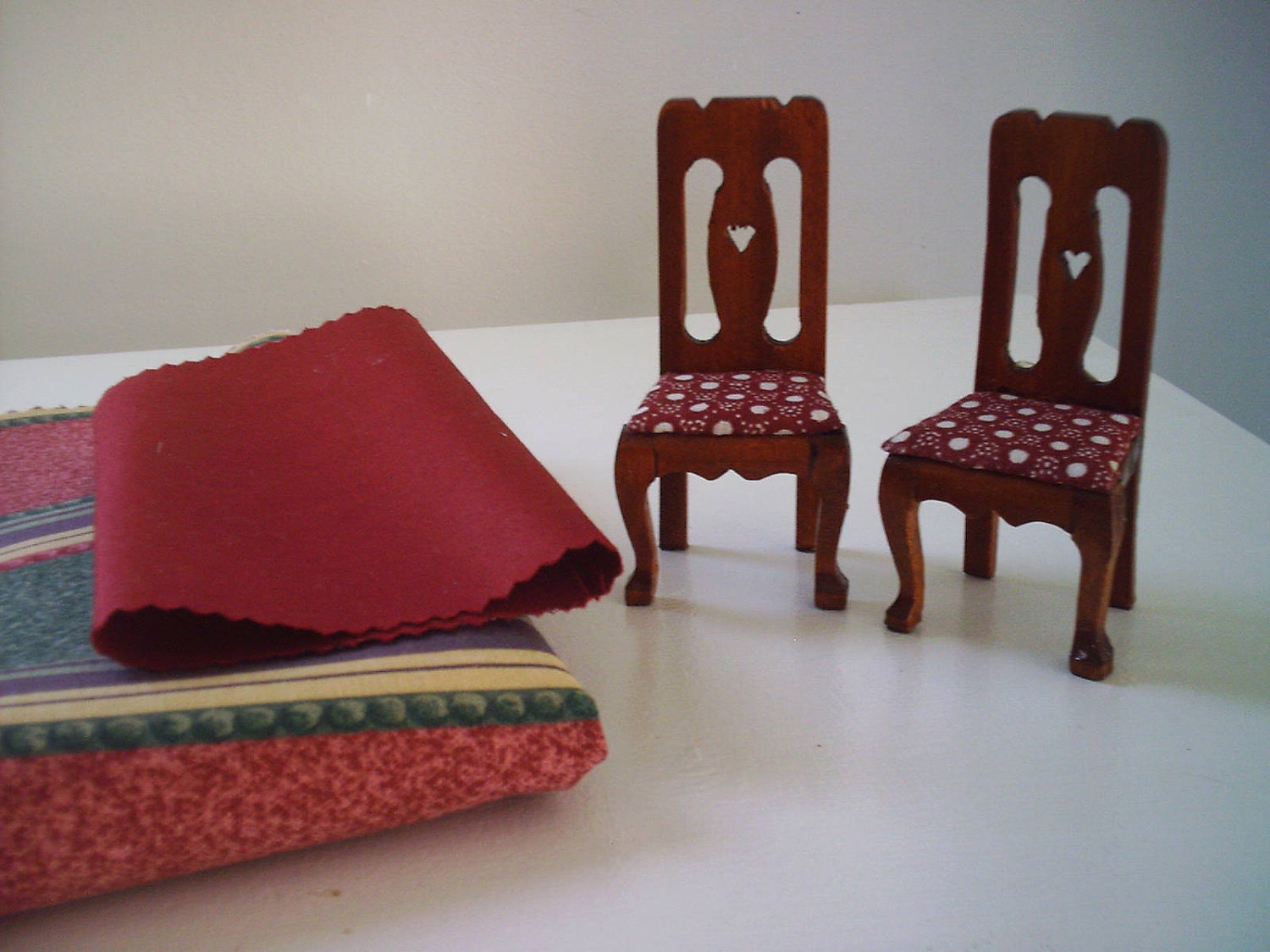 Dollhouse Furniture Chairs, wood with fabric seat