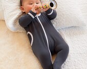 Japanese 2-Way Zip Grow Suit w/ Asanoha Print - Charcoal