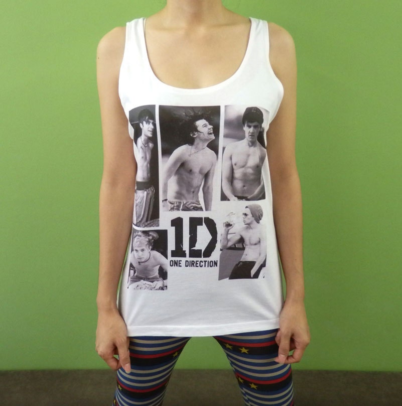 ONE DIRECTION - 1D  Up All Night Womens Tank Top Printed White T Shirt Boy Band Fan Light and Soft