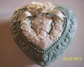 Vintage Cameo Mint Green Heart Shape Ceramic Trinket Box