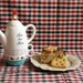Little Red Riding Hood ceramic teapot with turquoise birds and dots cups tea for two