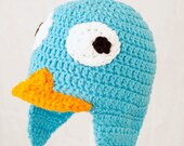 Perry the Platypus Earflap Hat from Phineas and Ferb, Turquoise Crochet Beanie, send size choice baby - adult