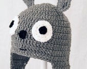My Neighbor Totoro Earflap Hat, Grey Crochet Beanie, send size choice baby - adult